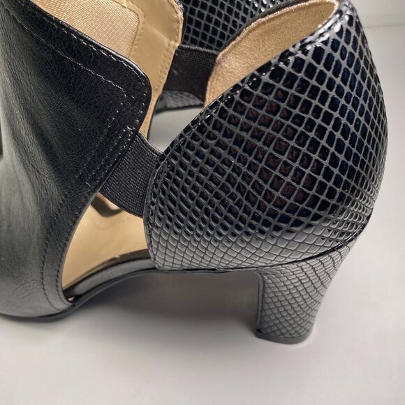 Life Stride Soft System Calma Black w/ Reptile Print Heel, Peep Toe Booties - Picture 3 of 7